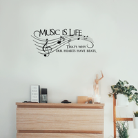 Music Is Life.. That's Why Our Hearts Have Beats Vinyl Wall Decal Sticker Art