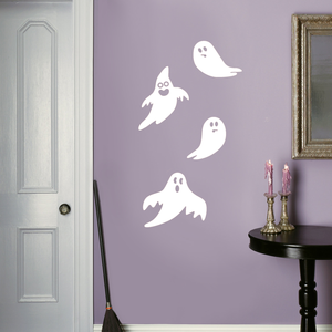 Set of 4 Vinyl Wall Art Decals - Ghosts - from 8" to 15" Each - Fun Spooky Halloween Seasonal Decoration Sticker - Kids Teens Adults Indoor Outdoor Wall Door Window Living Room Office Decor 660078118979