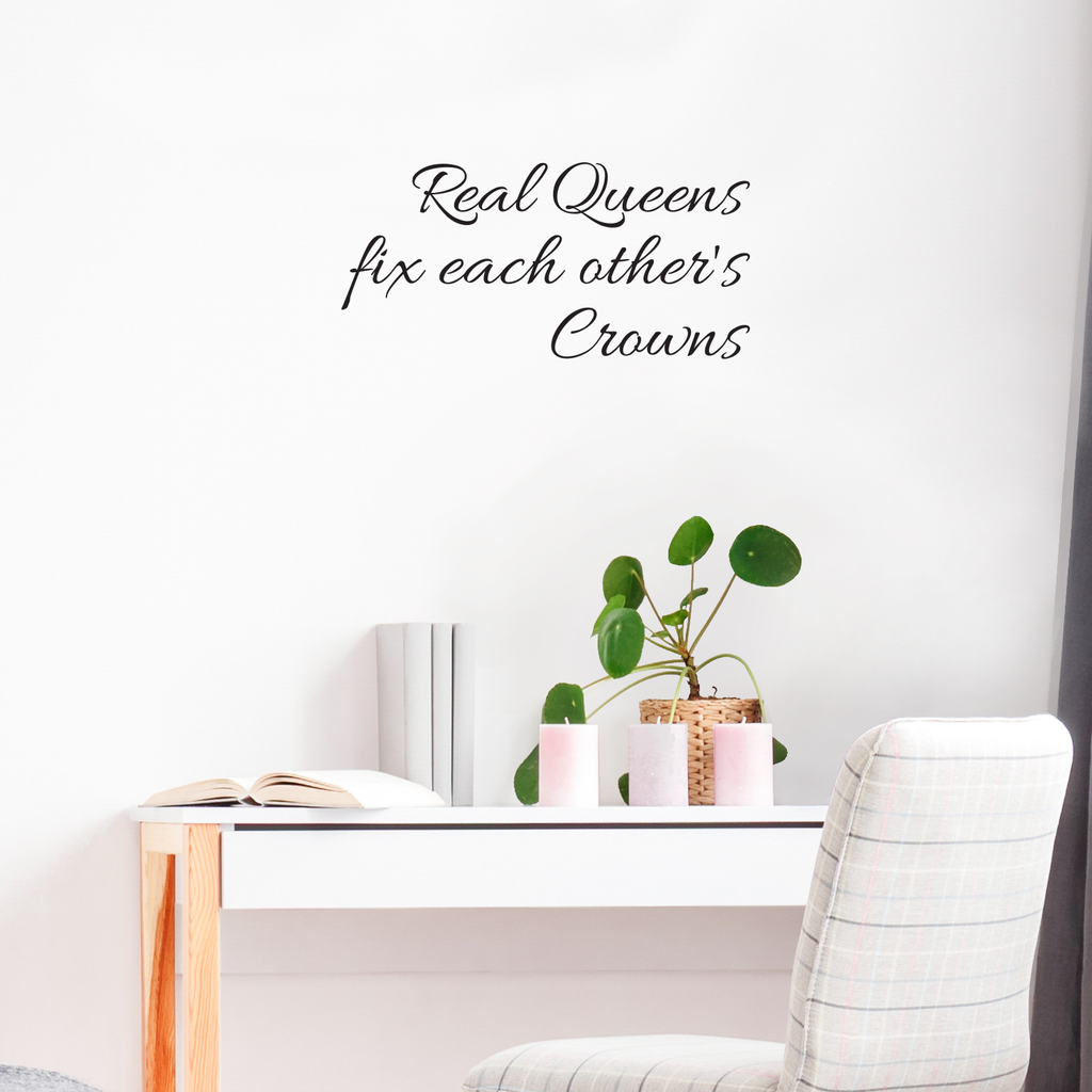 Real Queens Fix Each Others Crowns - 22" x 11" - Women's Inspirational Quotes Wall Art Vinyl Decal - 11" x 22" Decoration Vinyl Stickers - Motivational Wall Decal - Bedroom Living Room Decor 660078091012