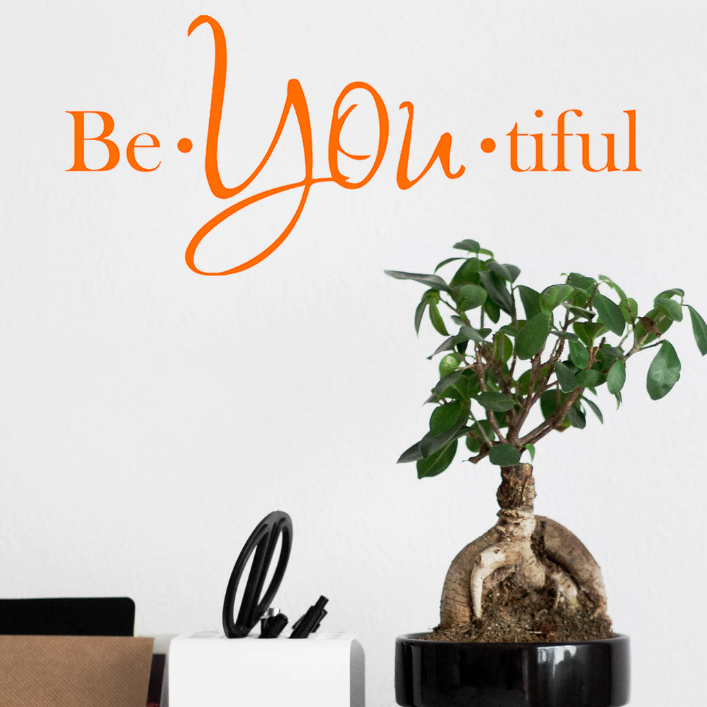 Vinyl Wall Art Decal - Be-You-Tiful - 6" x 15" - Trendy Women's Inspirational Decoration Quote - Motivational Home Apartment Door Window Living Room Bedroom Mirror Fashion Sticker