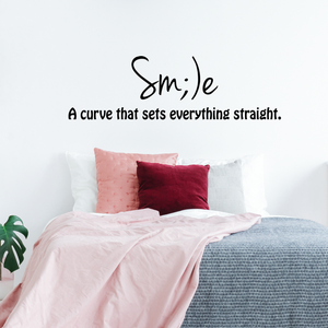Vinyl Wall Art Decal - Smile, A Curve That Sets Everything Straight - 21" x 70" - Inspirational Modern Home Bedroom Office Decor - Positive Trendy Work Living Room Apartment Quote