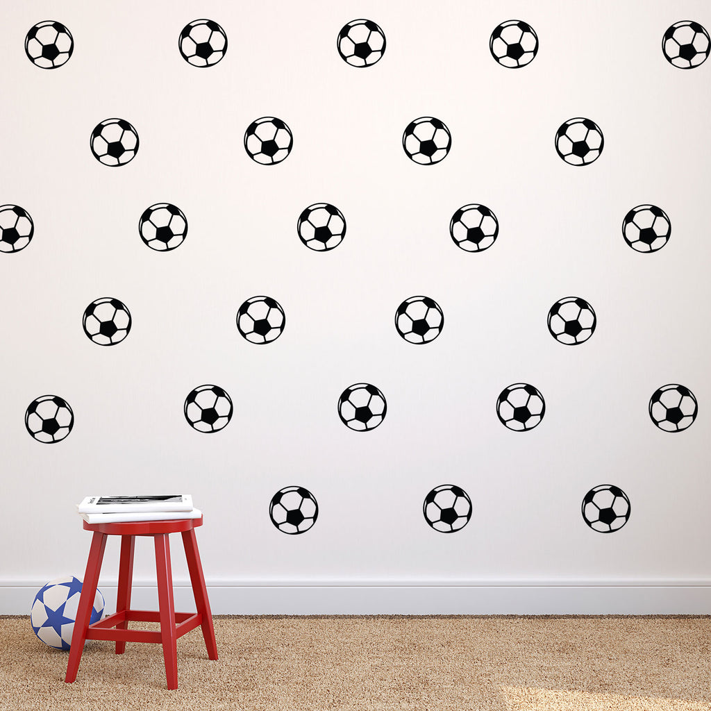 Pack of 25 Soccer Balls - Vinyl Wall Art Decals - 1.5" x 1.5" Each one - Kids Bedroom Sports Vinyl Wall Decal Stickers - Childrens Room Wall Decor for Boys and Girls
