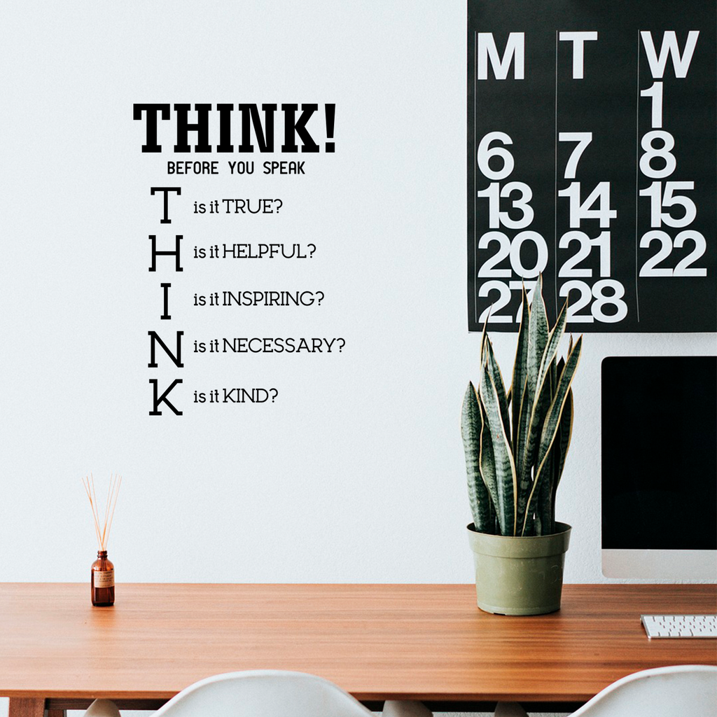 Think! Before You Speak - Inspirational Quotes Wall Art Vinyl Decal - 23" x 34" Decoration Vinyl Sticker - Motivational Wall Art Decal - Bedroom Living Room Decor - Trendy Wall Art