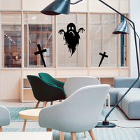 Vinyl Wall Art Decal - Sad Ghost - 27" x 20" - Fun Spooky Halloween Seasonal Movie Props Sticker - Kids Teens Adults Indoor Outdoor Wall Door Window Living Room Office Decor 660078119068