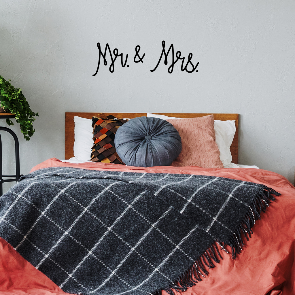 Vinyl Wall Art Decal - Mr and Mrs - 10" x 30" - Couples Wedding Reception Happy Home Adhesive Peel Off Sticker - Marriage Wedlock of Love Living Room Bedroom Decor Stickers 660078116708