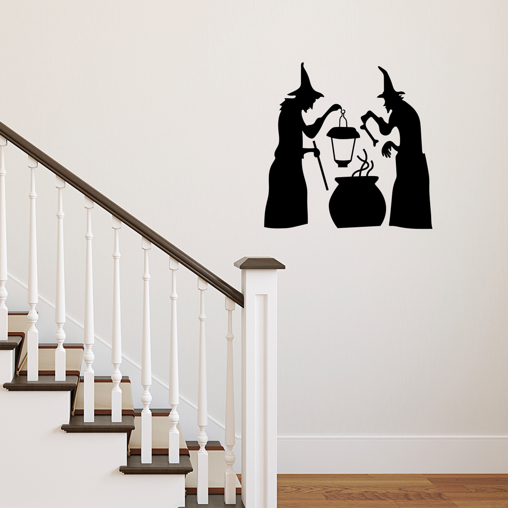 Vinyl Wall Art Decal - 2 Witches and Cauldron - 22.5" x 22.5" - Spooky Halloween Season Decoration Sticker - Trendy Kids Teens Adults Indoor Outdoor Wall Door Window Living Room Office Decor 660078120002