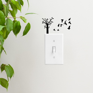 Vinyl Wall Art Decal - Tree and Birds - 5" x 2.5" - Cute Animal Decor for Light Switch