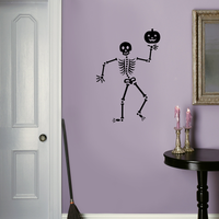 Vinyl Wall Art Decal - Happy Skeleton - 34" x 23" - Fun Spooky Halloween Seasonal Decoration Sticker - Kids Teens Adults Indoor Outdoor Wall Door Window Living Room Office Decor 660078116227