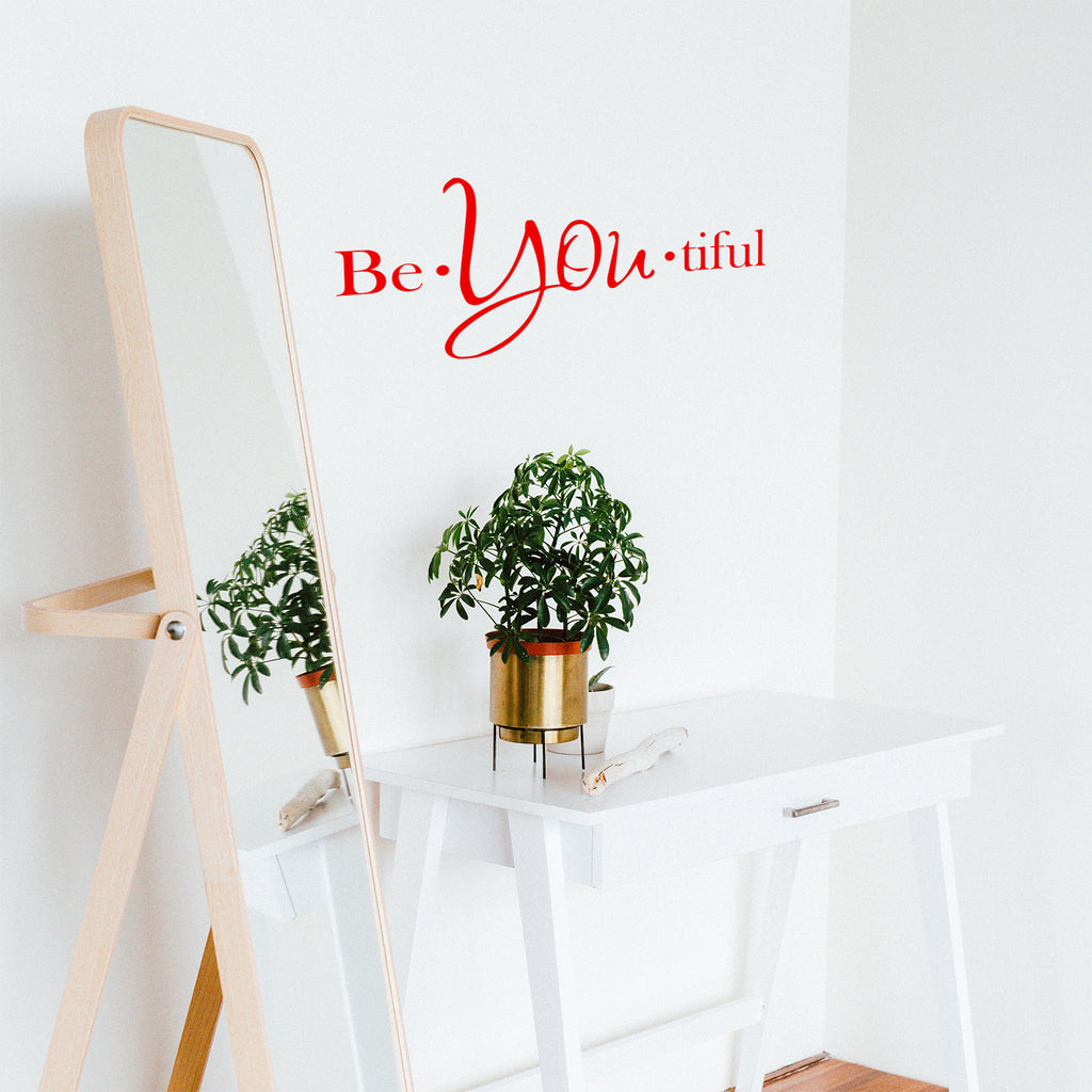 Vinyl Wall Art Decal - Be-You-Tiful - 6" x 15" - Trendy Women's Inspirational Decoration Quote - Motivational Home Apartment Door Window Living Room Bedroom Mirror Fashion Sticker