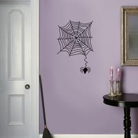 Vinyl Wall Art Decal - Spider and Spiderweb - 28" x 19" - Fun Spooky Halloween Seasonal Decoration Sticker - Cute Indoor Outdoor Wall Door Window Living Room Office Decor 660078119143