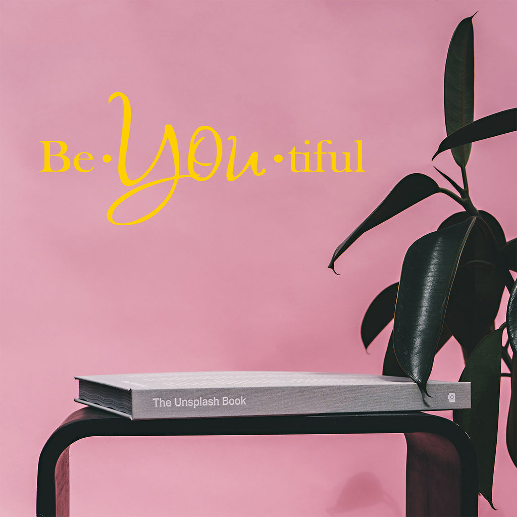 Vinyl Wall Art Decal - Be-You-Tiful - 6" x 15" - Trendy Women's Inspirational Decoration Quote - Motivational Home Apartment Door Window Living Room Bedroom Mirror Fashion Sticker