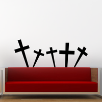 Set of 5 Vinyl Wall Art Decals - Cross Gravestones - from 20" x 15" Each - Spooky Halloween Seasonal Movie Props Indoor Outdoor Wall Door Window Living Room Office Decor 660078119044