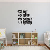 EAT, SLEEP, GAME, REPEAT - 46" x 47" - Gamers Wall Art Vinyl Decal - Video Gamers Cool Wall Decor- Decoration Vinyl Sticker - Teen Boys Room Decor - 660078090800