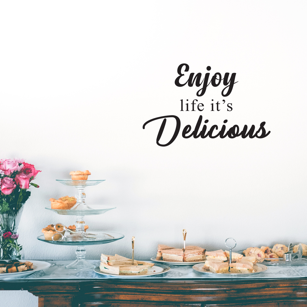 Enjoy Life It's Delicious - Inspirational Quotes Wall Art Vinyl Decal - 15" X 23" Decoration Vinyl Sticker - Motivational Wall Art Decal - Inspirational Kitchen Decor - Trendy Wall Art 660078090022