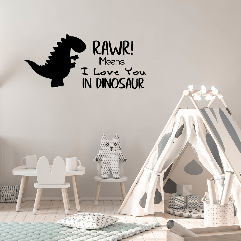 Vinyl Wall Art Decal - Rawr Means I Love You in Dinosaur - 16" x 36" - Cute Boys Little Girls Kids Adhesive Peel Off Sticker - Cute Nursery Bedroom Playroom Home Apartment Classroom Decor Stickers 660078116548