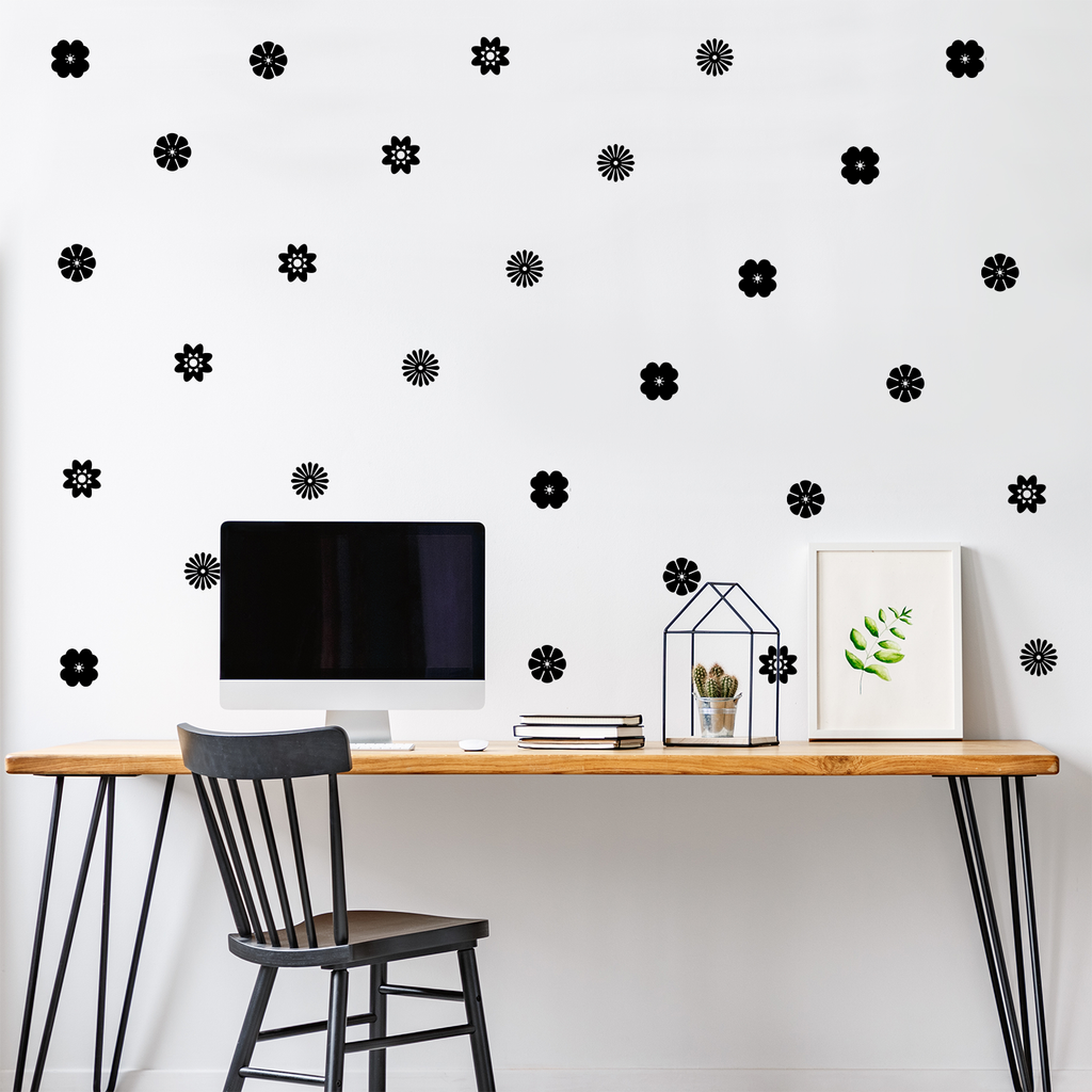 Set of 32 Vinyl Wall Art Decal - Variety of Flower Patterns - 3" x 3" Each - Bedroom Living Room Office Dorm Room Girly Wall Decoration - Cute Trendy Apartment Wall Decor 660078122204