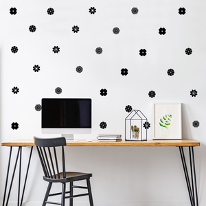 Set of 32 Vinyl Wall Art Decal - Variety of Flower Patterns - 3" x 3" Each - Bedroom Living Room Office Dorm Room Girly Wall Decoration - Cute Trendy Apartment Wall Decor 660078122204