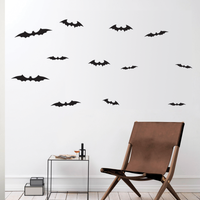 12 bats set - From 4.5 in to 9 in each - Spooky Black Halloween Wall Art Vinyl Decal Bats Sticker