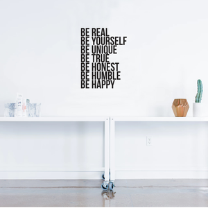 Be Real Be Yourself Be Unique Be Happy. -Inspirational Quote - Wall Art Decal - 31"x 23" - Motivational Life Quotes Vinyl Decal - Bedroom Wall Decoration - Living Room Wall Art Decor 660078089019