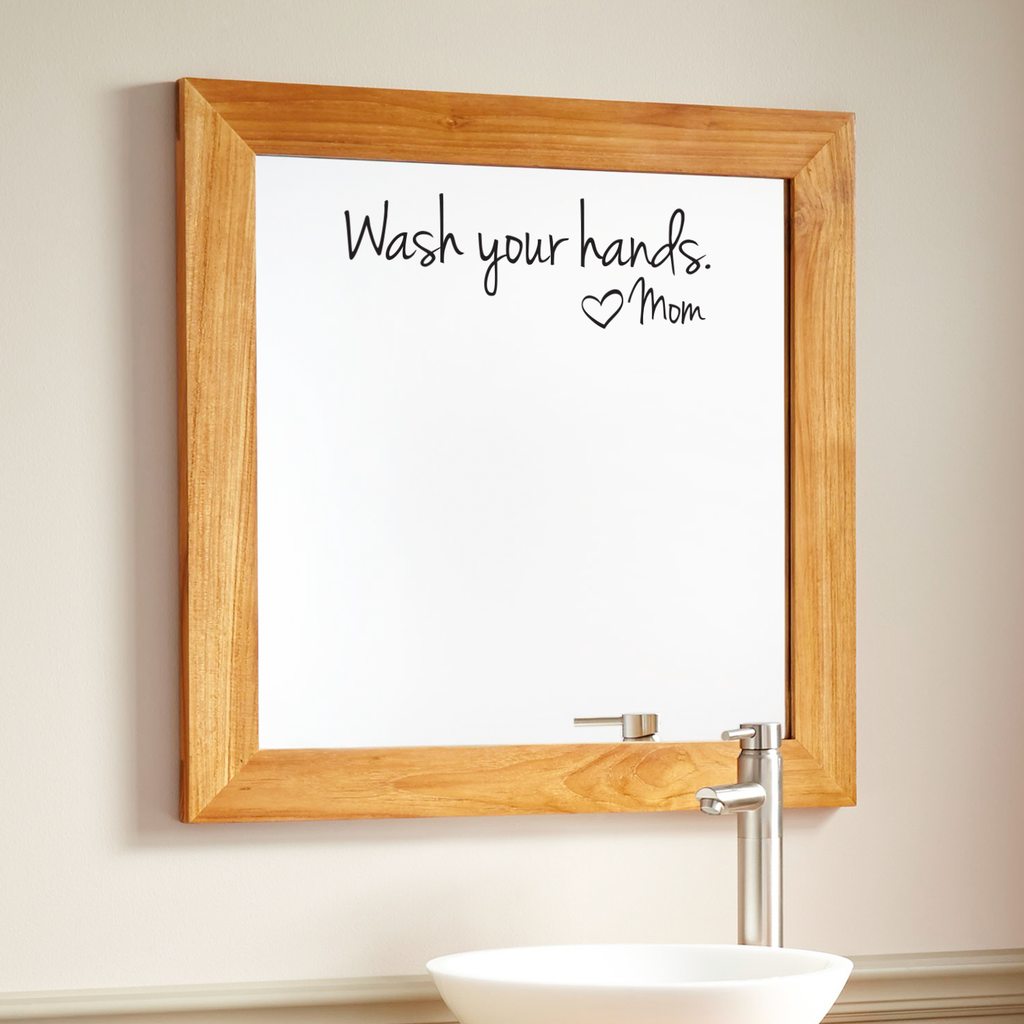 Wash Your Hands Love Mom - Wall Art Decal - 8" x 18" - Bathroom Wall Art Decor - Peel Off Vinyl Stickers - Trendy Decals 660078089415