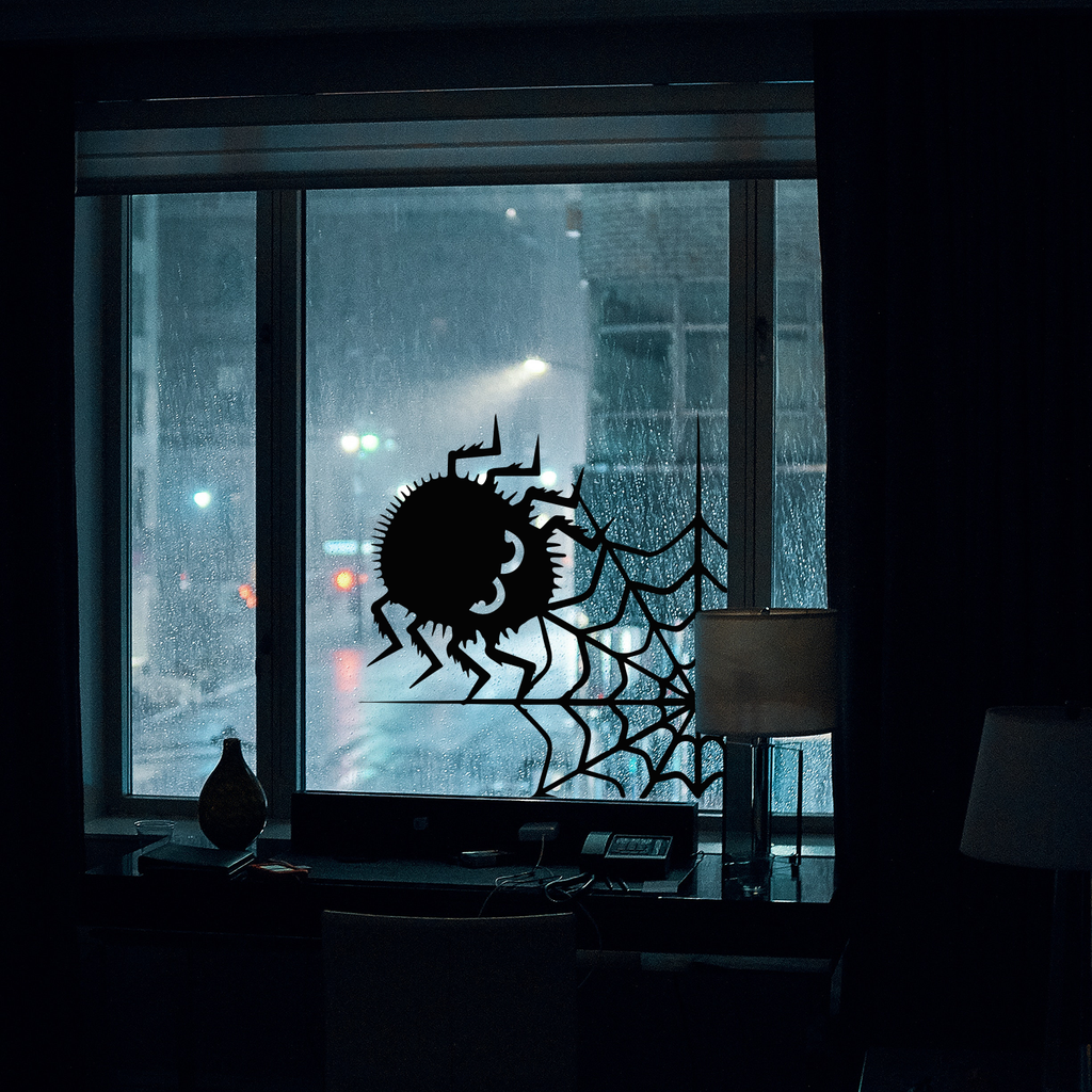 Vinyl Wall Art Decal - Big Spider and Web - 23" x 22" - Fun Halloween Seasonal Decoration Sticker - Kids Teens Adults Indoor Outdoor Wall Door Window Living Room Office Decor 660078119822