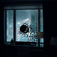 Vinyl Wall Art Decal - Big Spider and Web - 23" x 22" - Fun Halloween Seasonal Decoration Sticker - Kids Teens Adults Indoor Outdoor Wall Door Window Living Room Office Decor 660078119822