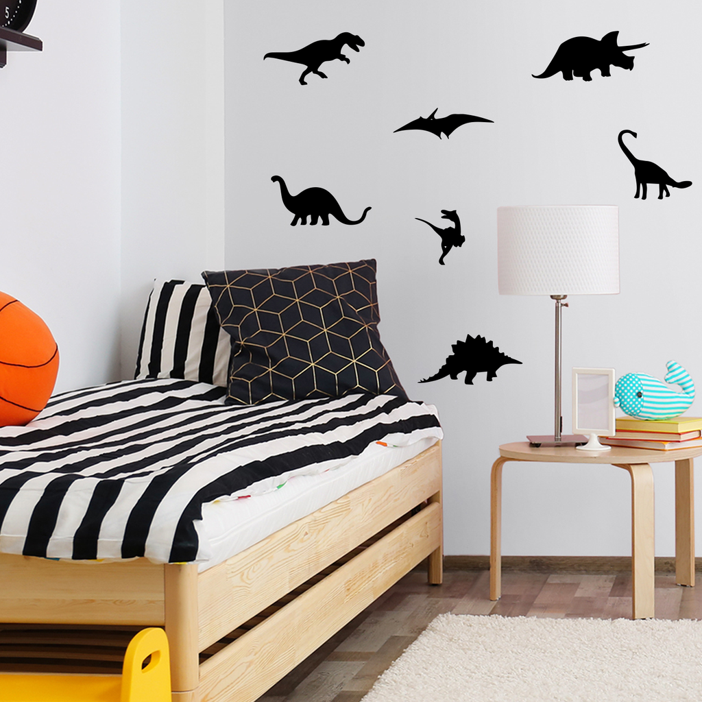 7 Pack Dinosaurs Vinyl Wall Art Stickers - 5" x 12" - Boy's Room Wall Decor- Cute Vinyl Sticker Decals - Nursery Room Dino Decorations 660078088968