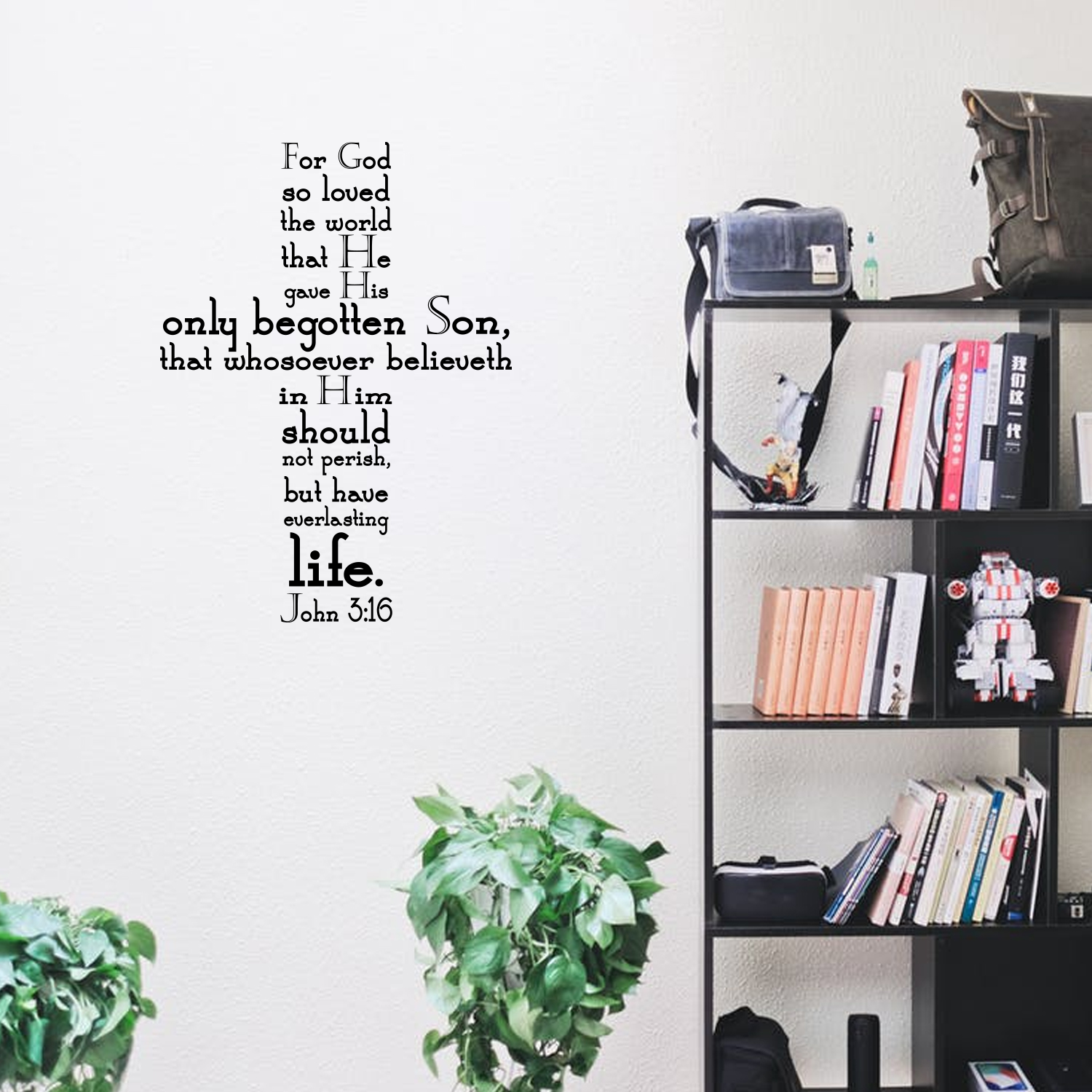 John 3:16 Cross Style Religious Bible Verse Wall Decal