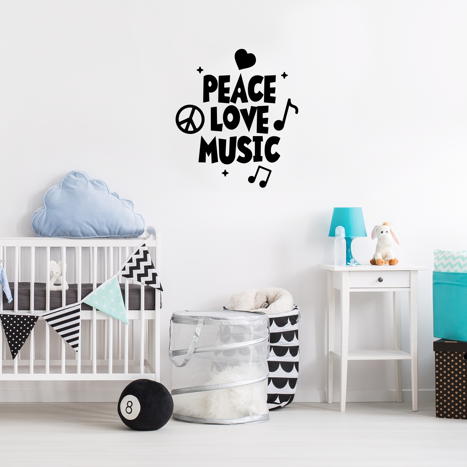 Vinyl Wall Art Decal - Peace Love Music - 26" x 23" - Modern Urban Music Lover Quote for Home Living Room Bedroom Sticker - Trendy Good Vibes for Office Business Workplace Decor 660078119365