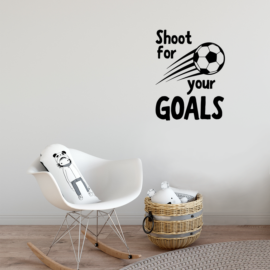 Wall Art Vinyl Decal - Shoot for Your Goals - 30" x 23" - Unisex Kids Little Boys Bedroom Soccer Decoration Sticker - Children's Indoor Outdoor Play Room Closet Door Classroom Daycare Sign 660078116524
