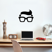 Glasses and Hair Man's Face Silhouette- Wall Art Decal - 20" x 23.5" Decoration Vinyl Sticker - Living Room Wall Decoration 660078084328