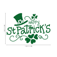 St Patrick's Day Vinyl Wall Art Decal - Happy St Patrick's Hat and Clovers - 23" x 16" - St Patty's Holiday Home Living Room Bedroom Office Workplace Apartment Decor Sticker