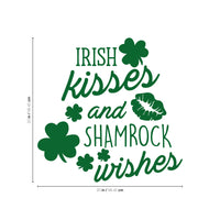 St Patrick's Day Vinyl Wall Art Decal - Irish Kisses and Shamrock Wishes - 23" x 23" - St Patty's Holiday Home Living Room Bedroom Sticker - Coffee Shop Bar Apartment Decor